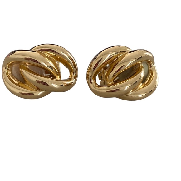 Christian Dior 80s clip on gold tone interlocking links Vintage - Picture 1 of 12